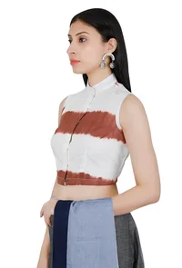 Brown-White Cotton Tie Dye Blouse image 2