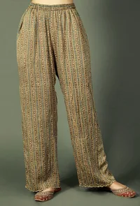 Blue And Grey Ajrakh Striped Modal Silk Palazzos image 1