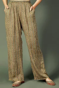 Blue And Grey Ajrakh Striped Modal Silk Palazzos image 2