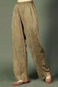 Blue And Grey Ajrakh Striped Modal Silk Palazzos image 3