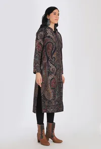 Shahnooor black Kani Jamavar Long Coat Outer Jacket image 2