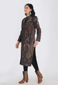 Shahnooor black Kani Jamavar Long Coat Outer Jacket image 3