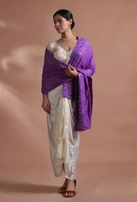 Purple Color Cotton Georgette Embroidered Dupatta image 1