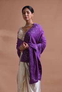 Purple Color Cotton Georgette Embroidered Dupatta image 2
