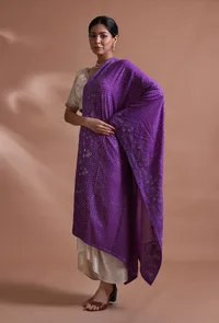 Purple Color Cotton Georgette Embroidered Dupatta image 3