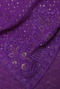 Purple Color Cotton Georgette Embroidered Dupatta image 5