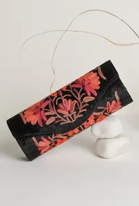 Black Tilla Embroidery Velvet Clutch image 1