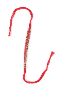 Set Of 2: Diti Red Thread & Antique Plated Brass Beaded Anklets image 3