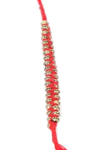 Set Of 2: Diti Red Thread & Antique Plated Brass Beaded Anklets image 4