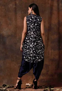 Set of 3 : Blue Asymmetric Georgette Cape With Satin Slip Blouse and Dhoti image 4