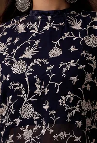 Set of 3 : Blue Asymmetric Georgette Cape With Satin Slip Blouse and Dhoti image 5