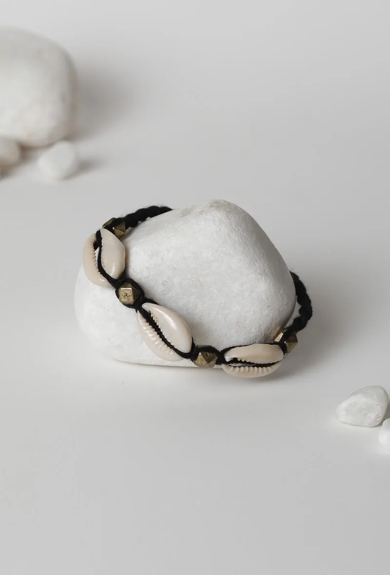 Minimalist Cowrie Shell Black Thread Anklet