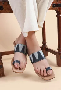 Black & Caramel Brown Ikat One toe Cruelty Free Leather Flats image 1