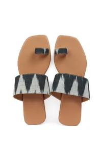 Black & Caramel Brown Ikat One toe Cruelty Free Leather Flats image 2