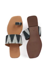 Black & Caramel Brown Ikat One toe Cruelty Free Leather Flats image 3