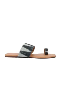 Black & Caramel Brown Ikat One toe Cruelty Free Leather Flats image 5