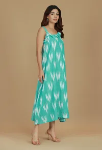 Aqua Green Ikat Ruffle Strap Dress image 3