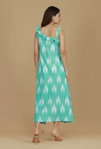 Aqua Green Ikat Ruffle Strap Dress image 4