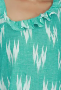 Aqua Green Ikat Ruffle Strap Dress image 5