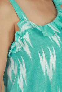 Aqua Green Ikat Ruffle Strap Dress image 6