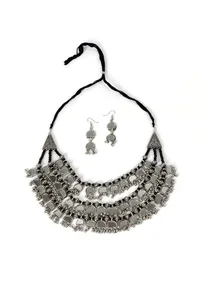 Banjara Style Three Layer Mirror Work Silver Oxidised Choker Necklace image 2
