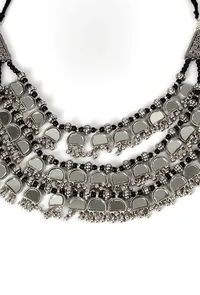 Banjara Style Three Layer Mirror Work Silver Oxidised Choker Necklace image 4