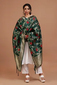 Bottle Green Color Semi Silk Dupatta With Zari Weaving image 1