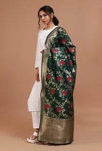 Bottle Green Color Semi Silk Dupatta With Zari Weaving image 3