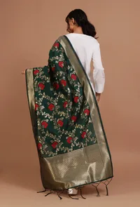 Bottle Green Color Semi Silk Dupatta With Zari Weaving image 4