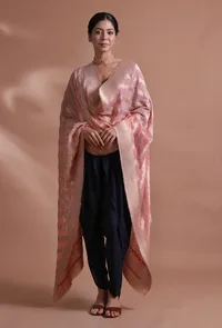 Peach Color Cotton Silk Georgette Embroidered Dupatta image 1