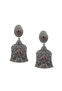 Plum Pink Stone Tribal Motif Brass Tribal Earrings image 2