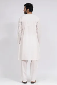 Set of 2: White Plain Cotton Button Down Kurta and Pajama image 4