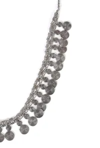 Designer Oxidized German Silver Multi Layer Kamarband With Floral Chain And Coins image 3