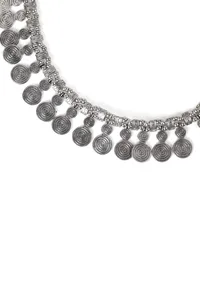 Designer Oxidized German Silver Multi Layer Kamarband With Floral Chain And Coins image 4