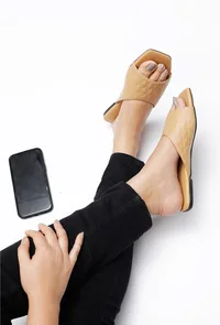 Caramel Brown Quilted Cruelty Free Leather Sliders image 2