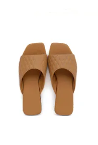 Caramel Brown Quilted Cruelty Free Leather Sliders image 3