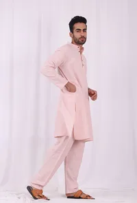 Set of 2: Orange Striped Cotton Kurta and Pajama image 3