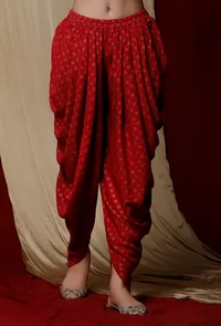 Set of 3: Maroon Handblock printed Cotton Slip with Handblock Printed Cotton Dhoti and Handcrafted Georgette Drape image 6