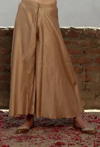Solid Beige Flared Palazzo Pants image 1