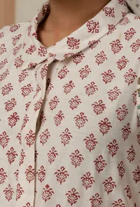 White and Maroon Handblock Cotton Flex Kurta image 4