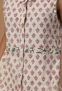 White and Maroon Handblock Cotton Flex Kurta image 5