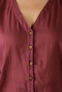Mulmul Cotton Plum V Neck Button Down Shirt image 6