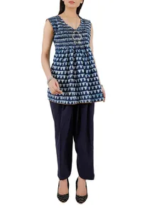 Set Of Blue Pintex Stitch Pure Cotton Kurta And Dhoti image 1