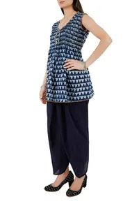 Set Of Blue Pintex Stitch Pure Cotton Kurta And Dhoti image 2