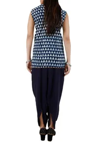 Set Of Blue Pintex Stitch Pure Cotton Kurta And Dhoti image 3