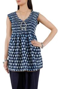 Set Of Blue Pintex Stitch Pure Cotton Kurta And Dhoti image 4