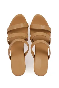 Peanut Brown Wooden Carved Strappy Platform Wedges image 2