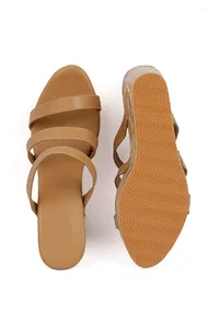 Peanut Brown Wooden Carved Strappy Platform Wedges image 3