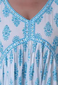 White Cotton Kurta with Blue Motif image 5
