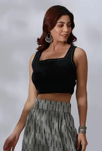 Black Cotton Crop Top With Embroidery Detailing image 3